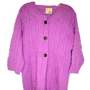 Kilronan Merino Wool XL Violet Empire Waist sweater Cardigan 3/4 sleeves